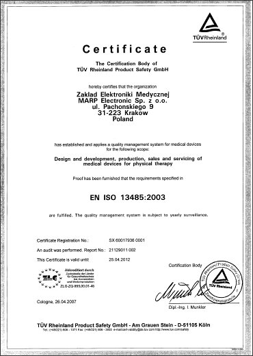 Certyfikat ISO 13485:2003